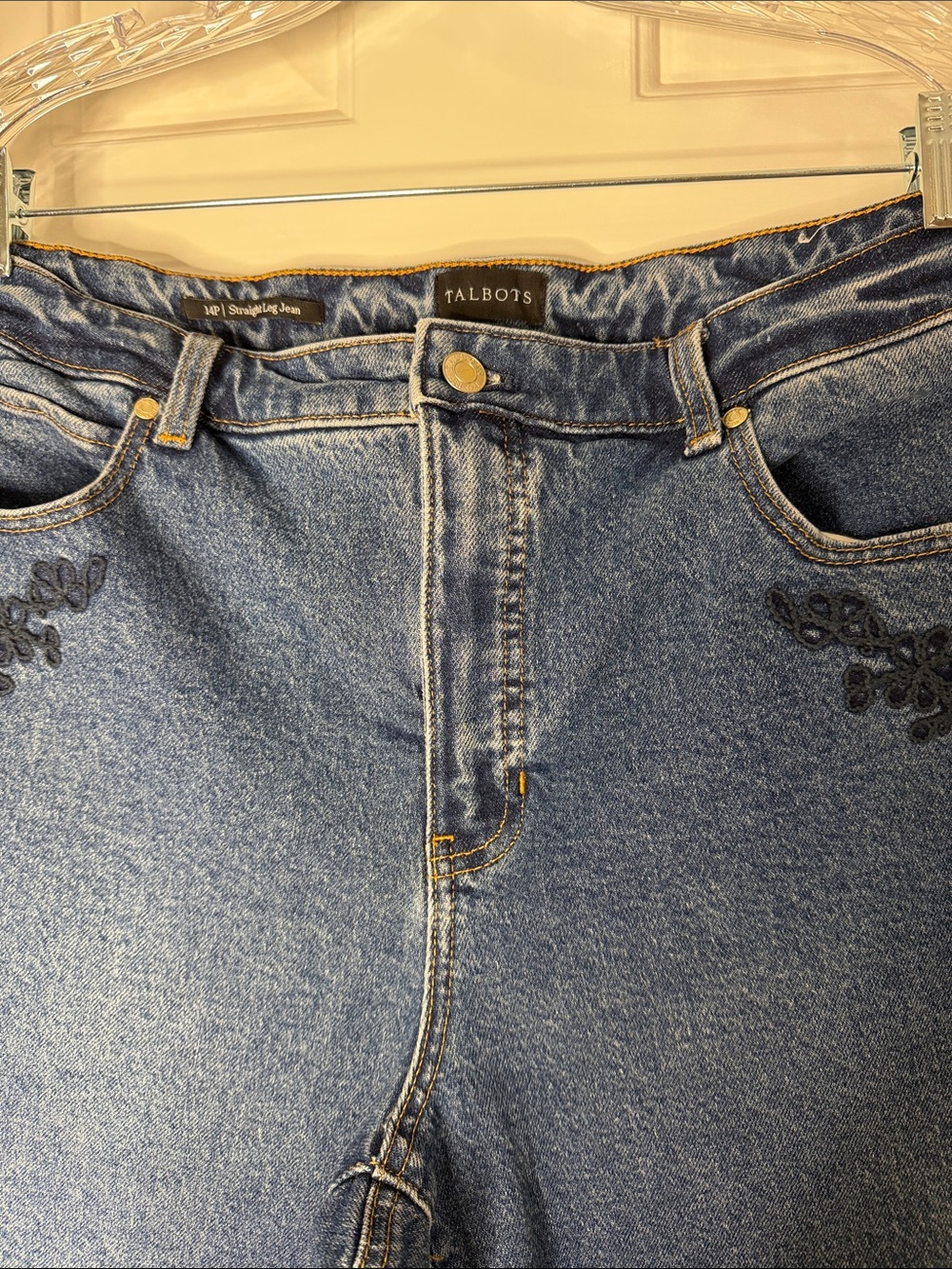 Talbots Dark Blue Straight-Leg Jeans with Subtle Embroidery